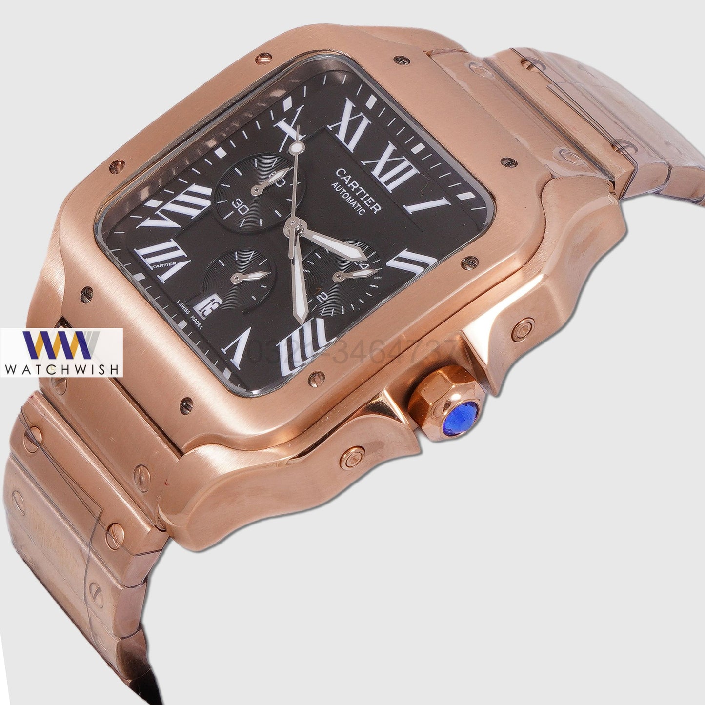 Latest Collection Chronograph Rose Gold With Black Dial Chain Watch