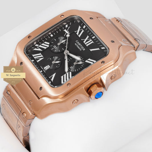 Latest Collection Chronograph Rose Gold With Black Dial Chain Watch