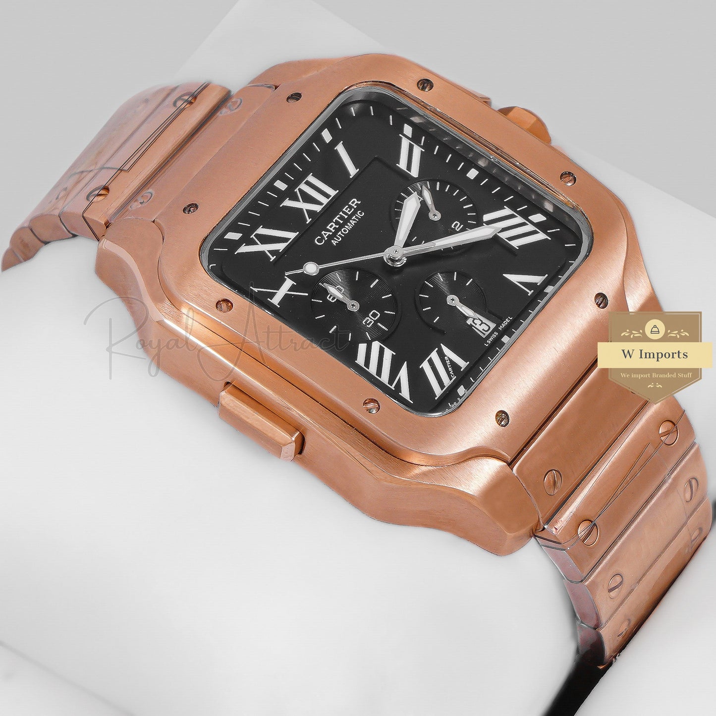 Latest Collection Chronograph Rose Gold With Black Dial Chain Watch