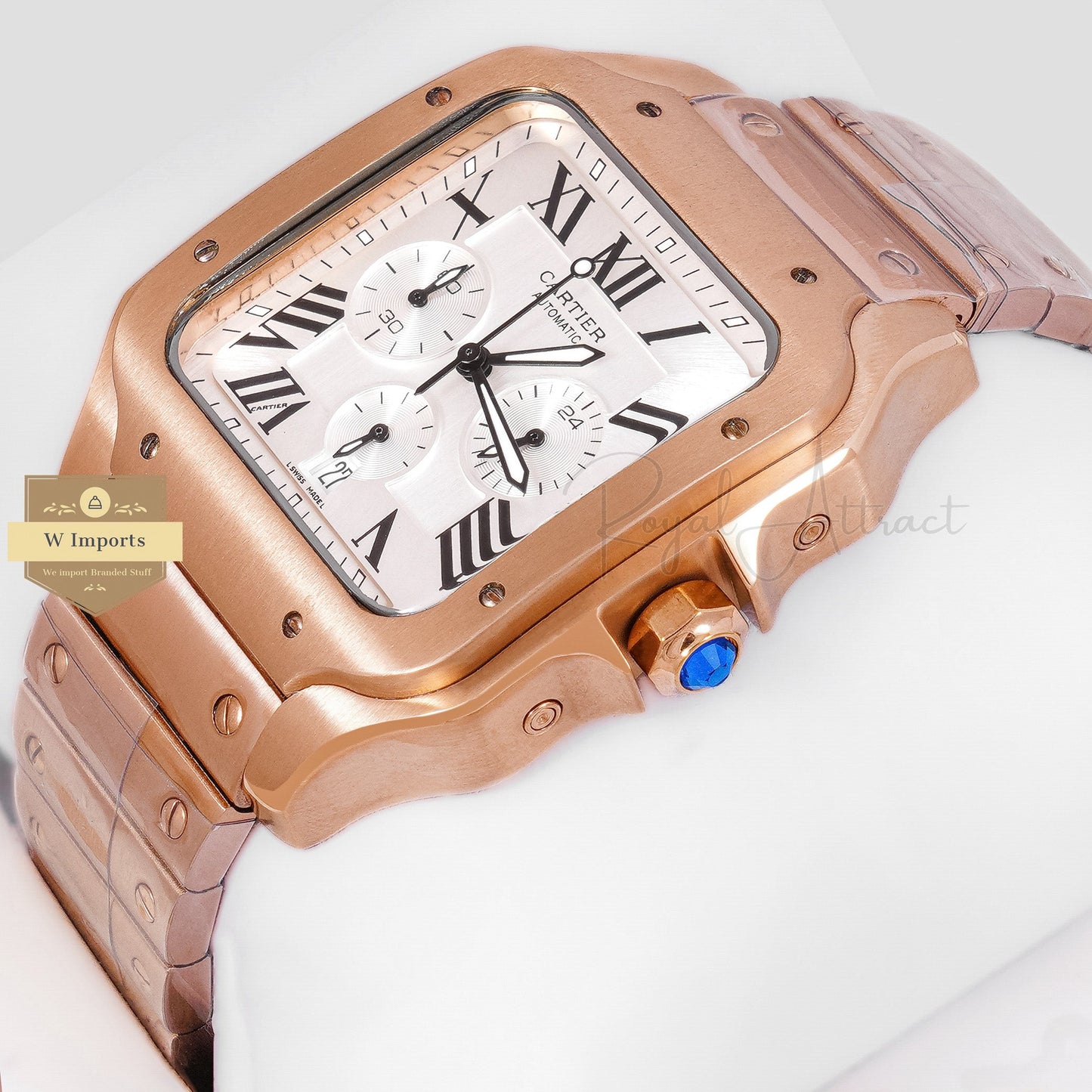 Latest Collection Chronograph Rose Gold With Silver Dial Chain Watch