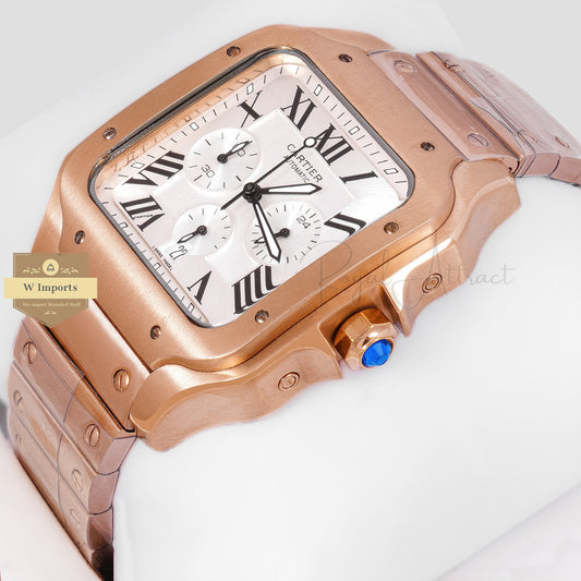 Latest Collection Chronograph Rose Gold With Silver Dial Chain Watch