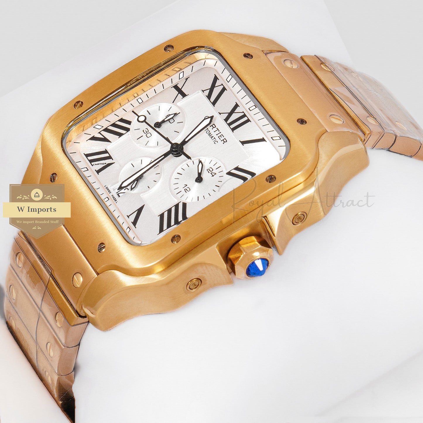 Latest Collection Chronograph Yellow Gold With Silver Dial Chain Watch