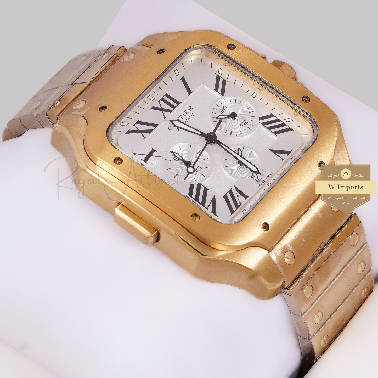 Latest Collection Chronograph Yellow Gold With Silver Dial Chain Watch