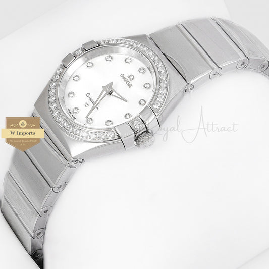 Latest Collection Silver With White Dial Stone Figure & Bezel Ladies Watch