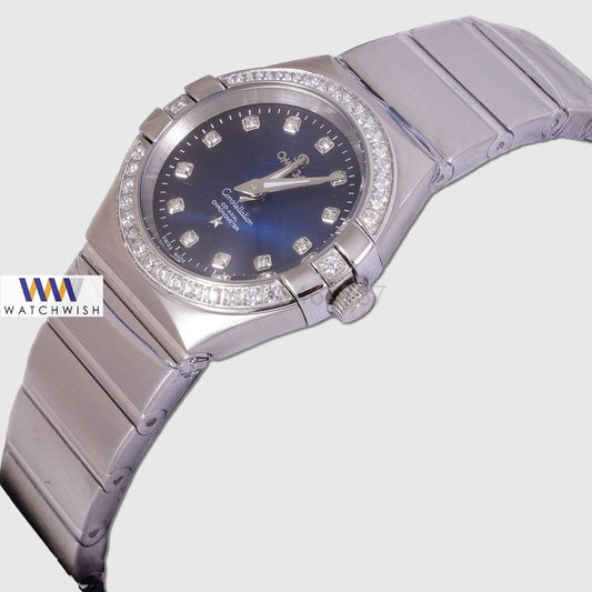 Latest Collection Silver With Blue Dial Stone Figure & Bezel Ladies Watch