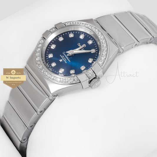 Latest Collection Silver With Blue Dial Stone Figure & Bezel Ladies Watch