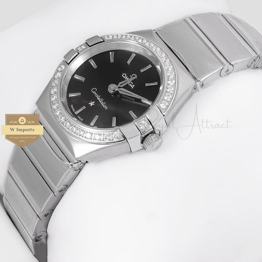 Latest Collection Silver With Black Dial Stone Bezel Ladies Watch