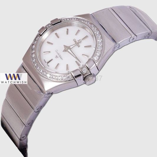 Latest Collection Silver With White Dial Stone Bezel Ladies Watch