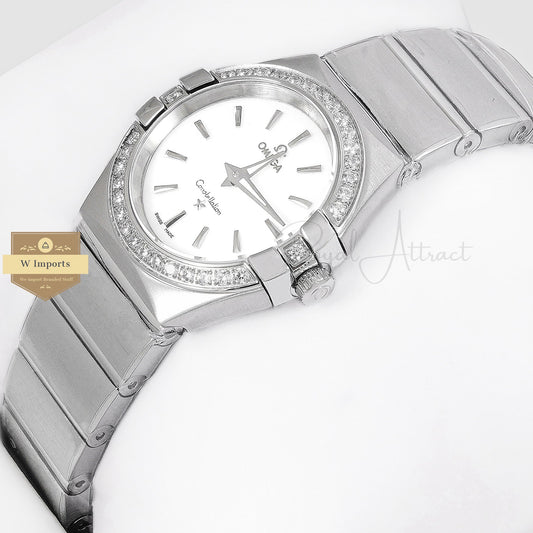 Latest Collection Silver With White Dial Stone Bezel Ladies Watch