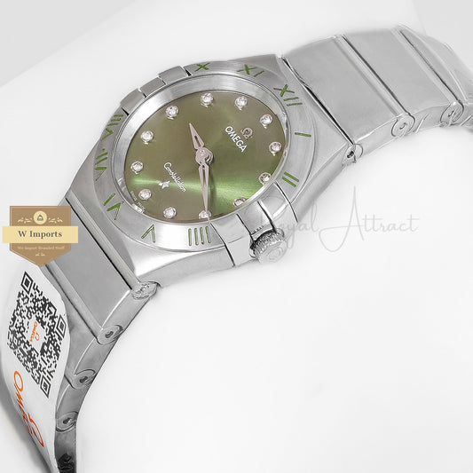 Latest Collection Silver With Green Dial Stone Figure Ladies Watch