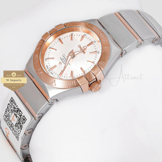 Latest Collection Two Tone Rose Gold With Silver Dial Ladies Watch