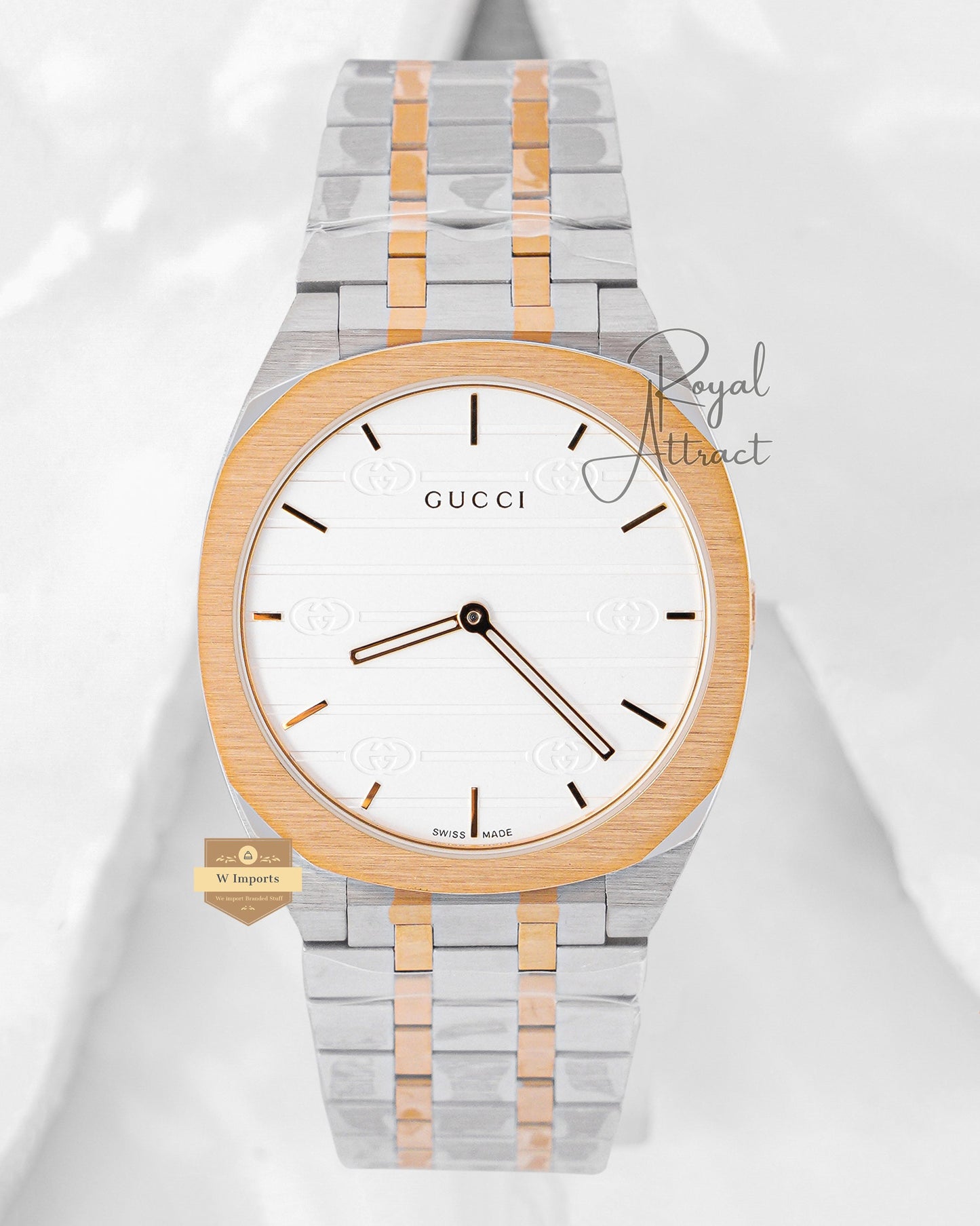 Latest Collection Two Tone Yellow Gold With White Dial Chain Watch