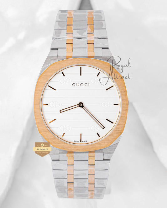 Latest Collection Two Tone Yellow Gold With White Dial Chain Watch