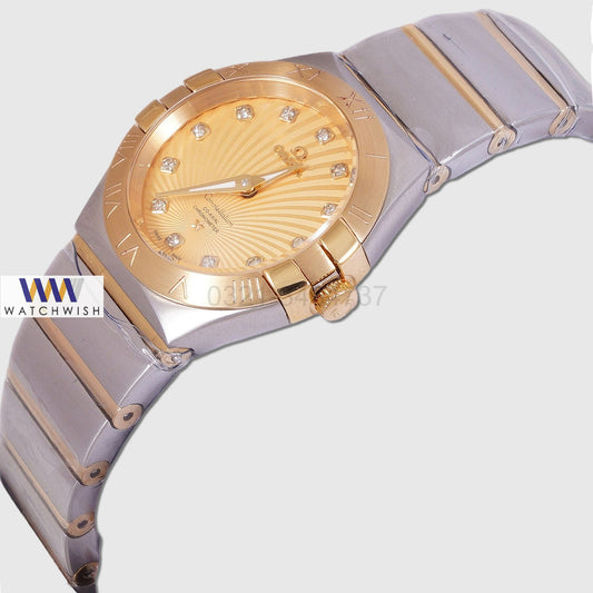 Latest Collection Two Tone Yellow Gold With Dial Stone Figure Ladies Watch