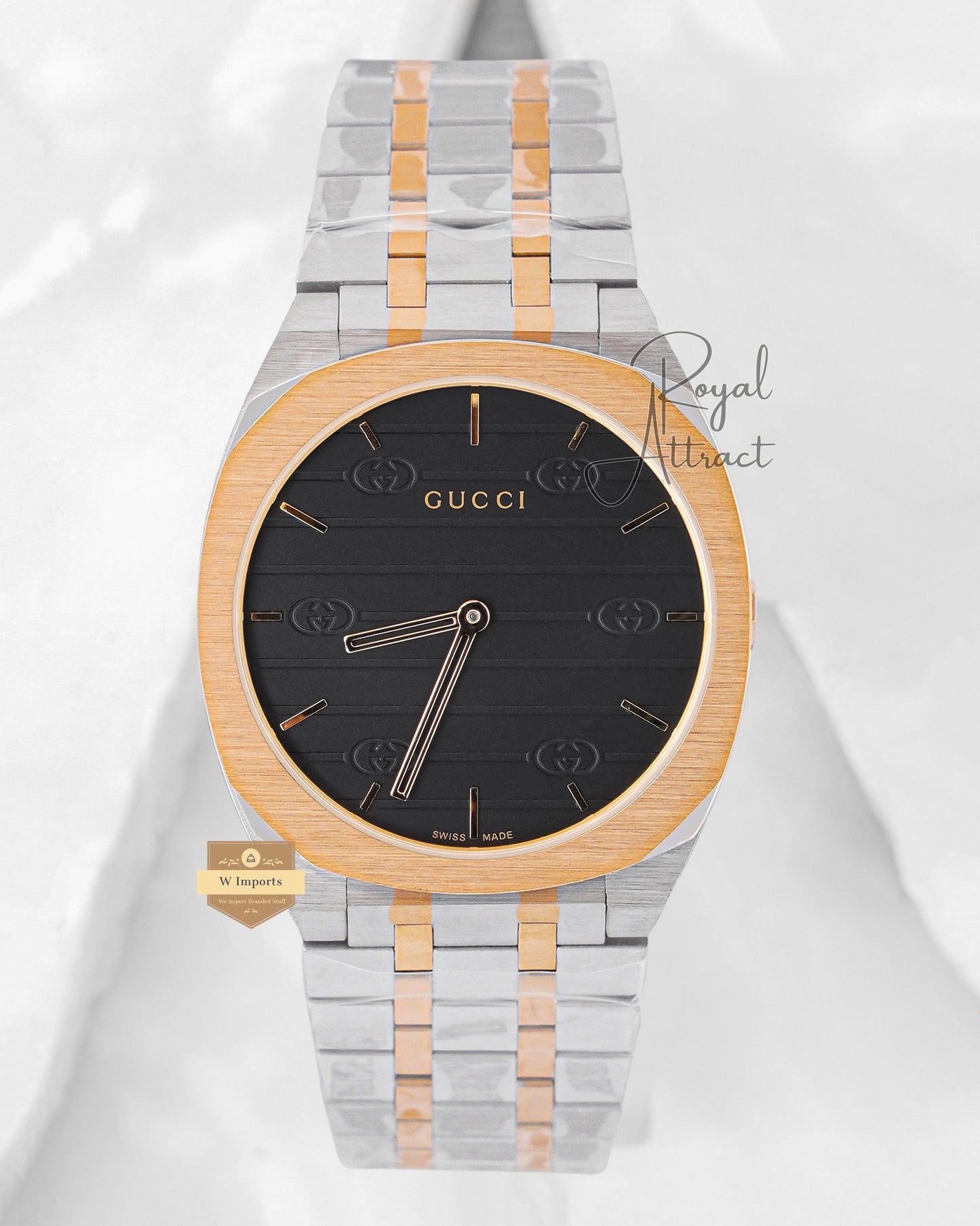 Latest Collection Two Tone Yellow Gold With Black Dial Chain Watch