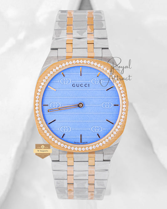 Latest Collection Two Tone Yellow Gold With Tiffany Blue Dial Chain Watch