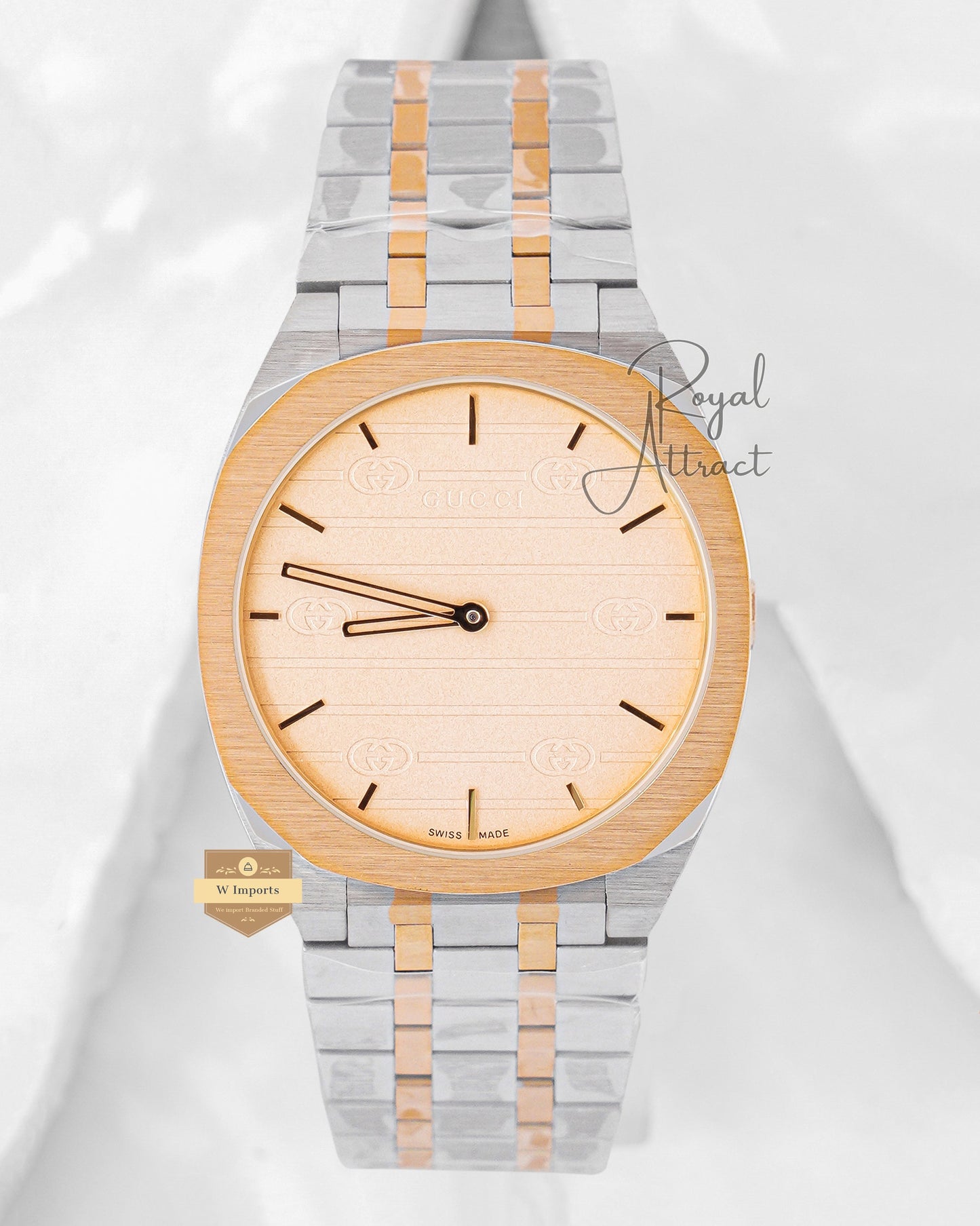 Latest Collection Two Tone Yellow Gold With Golden Dial Chain Watch