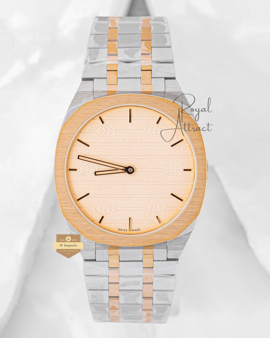 Latest Collection Two Tone Yellow Gold With Golden Dial Chain Watch