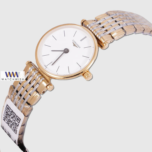 Latest Collection Two Tone Yellow Gold With White Dial Chain Ladies Watch