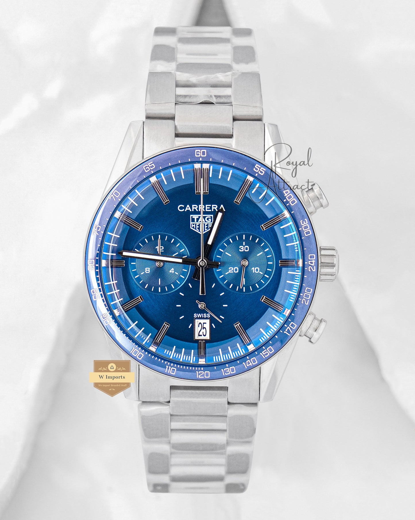 Latest Calibre Collection Chronograph Silver With Blue Dial & Bezel