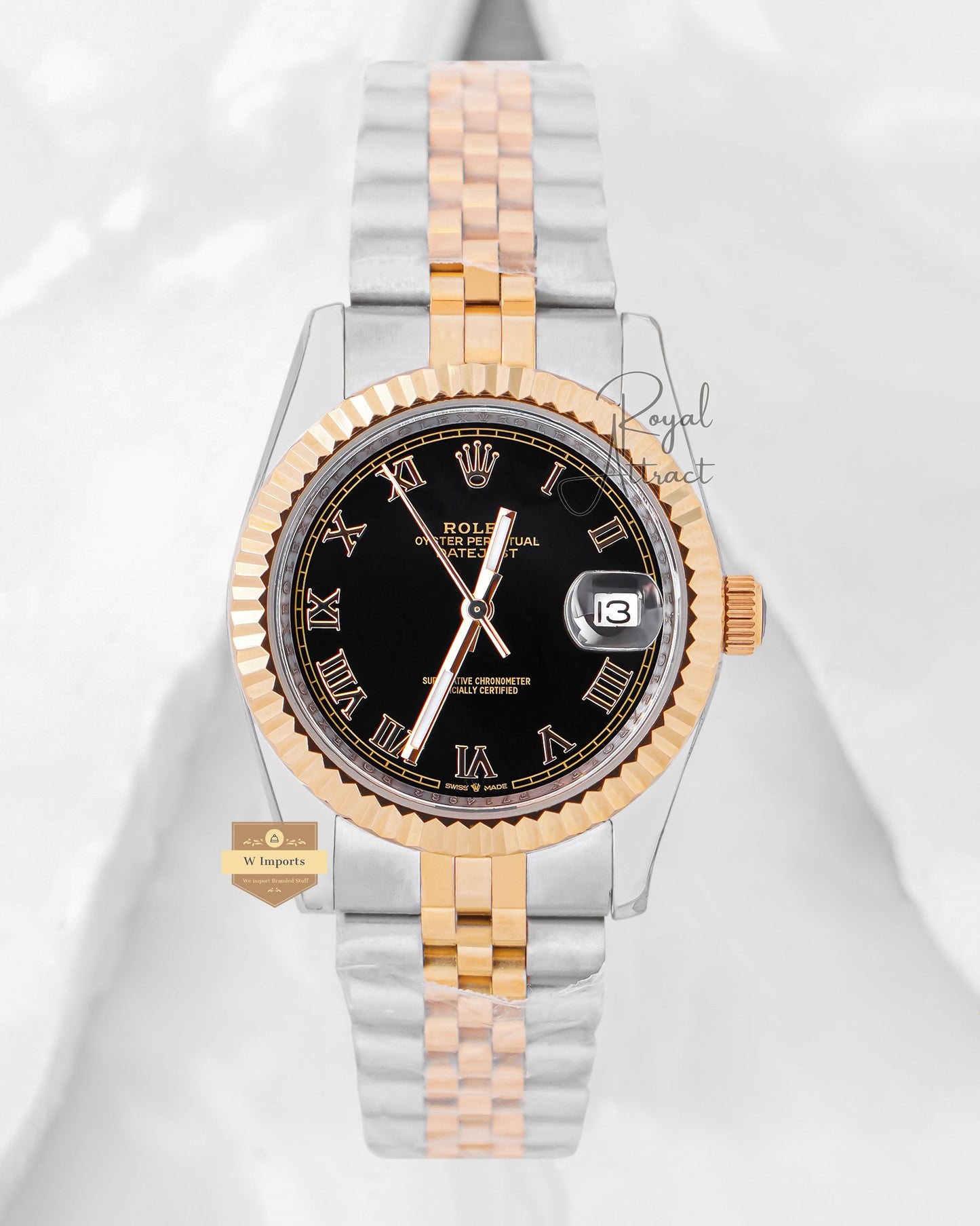 Latest Collection 36 Two Tone Yellow Gold With Black Dial Fluted Bezel Automatic Watch Zr Factory