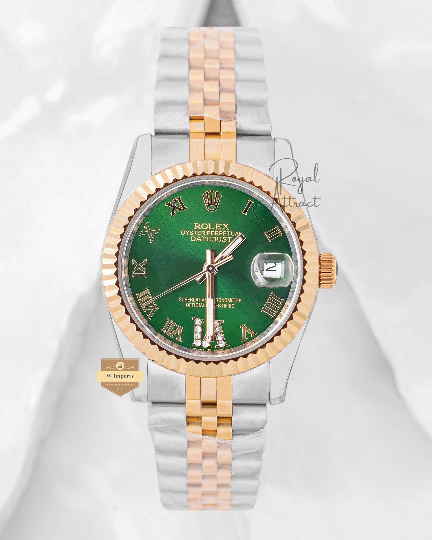 Latest Collection 36 Two Tone Yellow Gold With Green Dial Fluted Bezel Automatic Watch Zr Factory