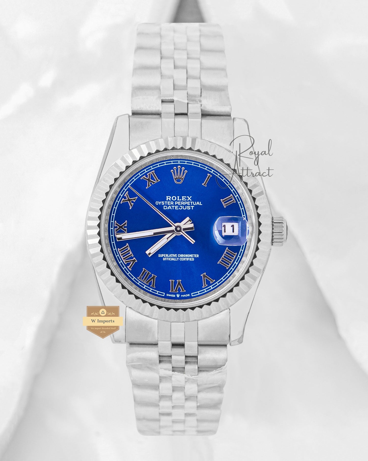 Latest Collection 36 Silver With Blue Dial Fluted Bezel & Roman Index Automatic Watch Zr Factory