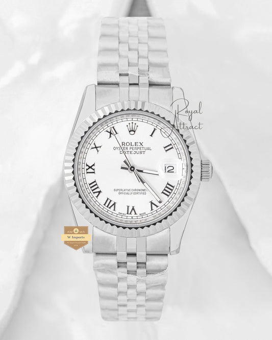 Latest Collection 36 Silver With White Dial Fluted Bezel & Roman Index Automatic Watch Zr Factory