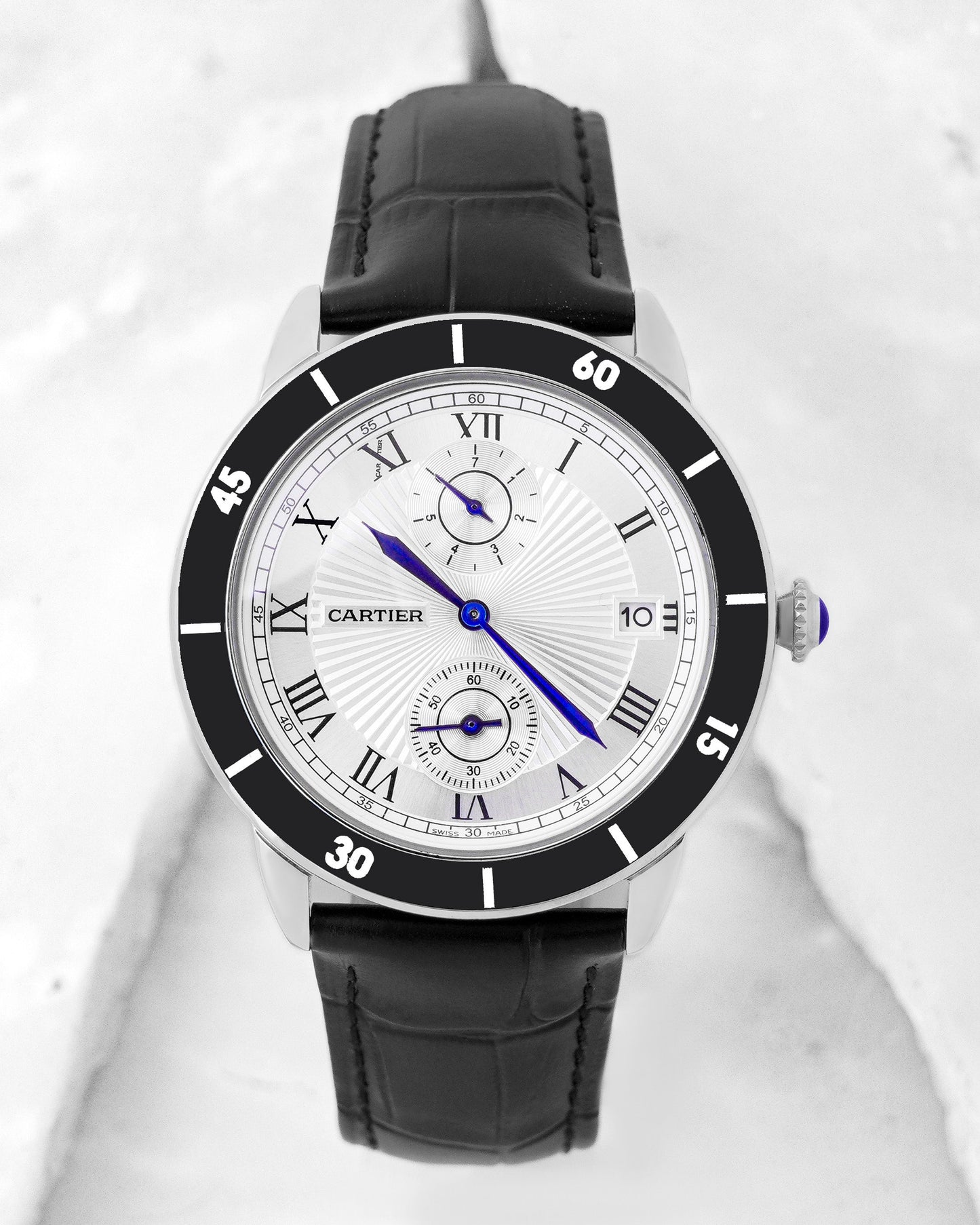 New Collection Down Second Silver Case With White Dial Leather Strap