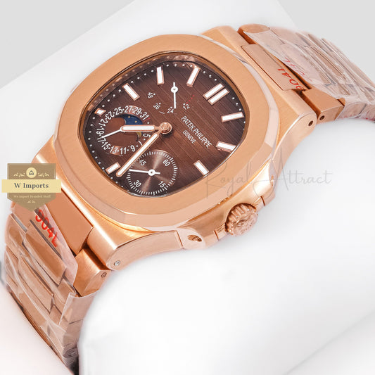 Latest Collection Chronograph Moon Phase Rose Gold With Brown Dial Automatic Watch