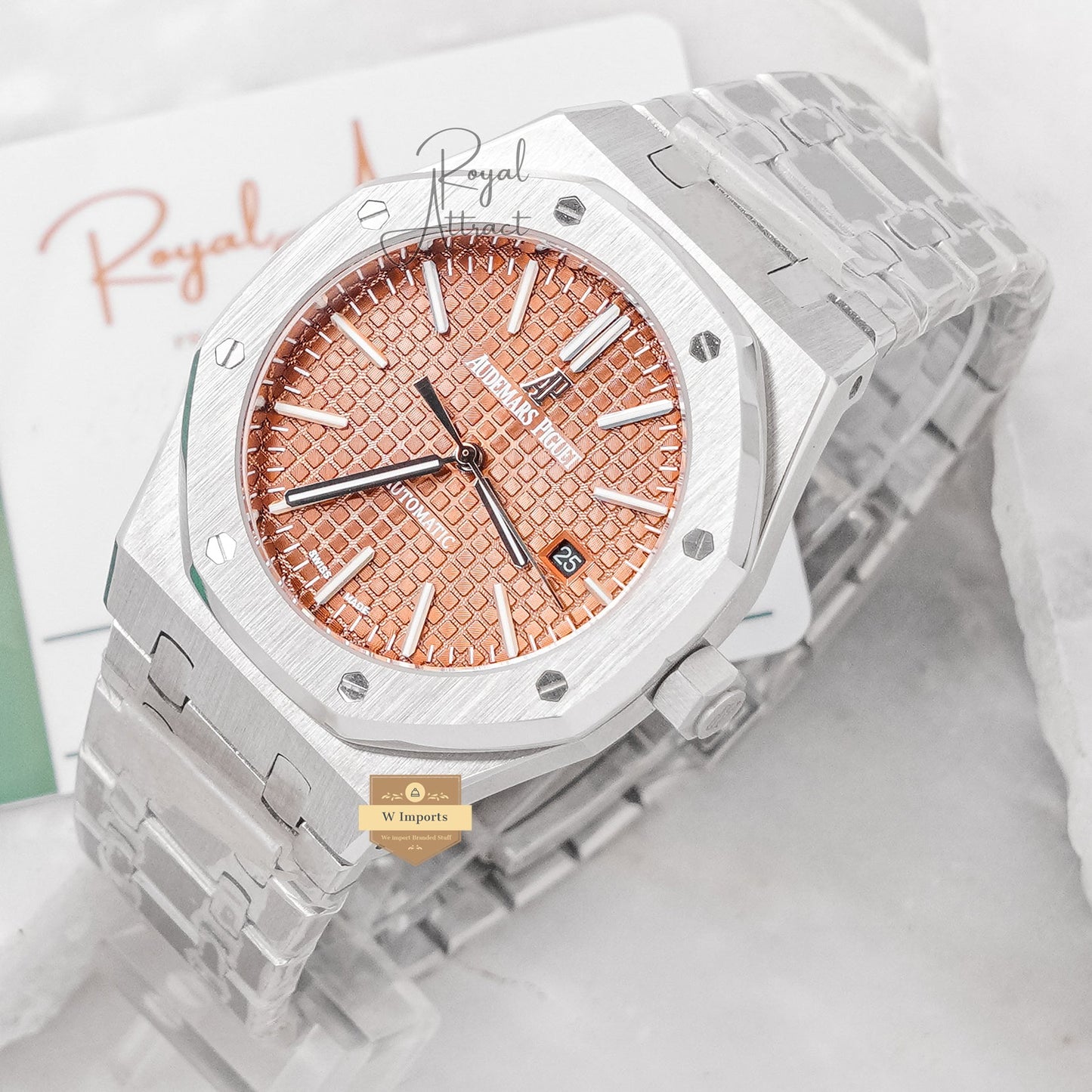 Latest Collection Silver With Peach Dial Automatic Watch