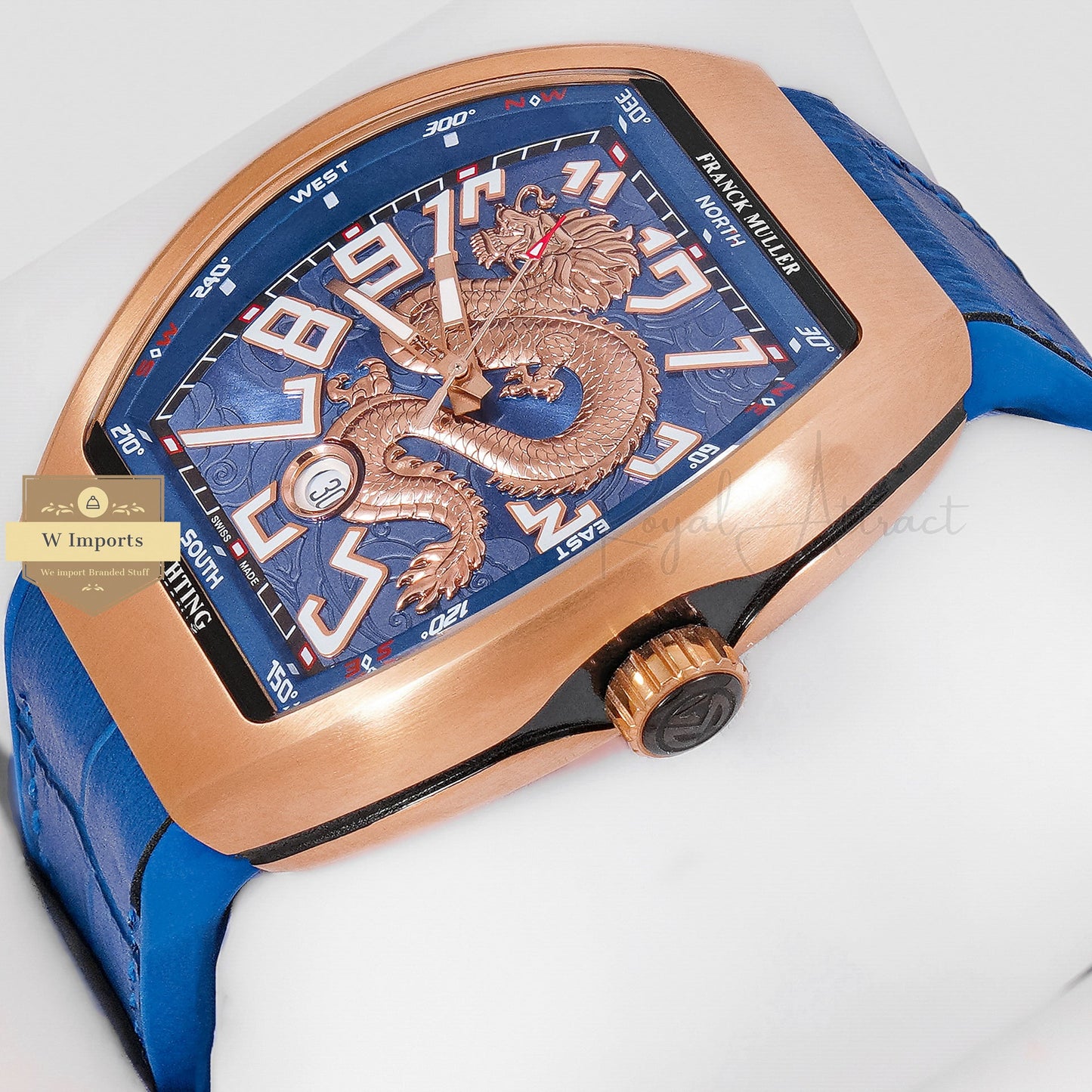 LATEST COLLECTION DRAGON DIAL ROSE GOLD CASE WITH BLUE PVC STRAP