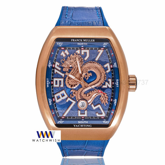 LATEST COLLECTION DRAGON DIAL ROSE GOLD CASE WITH BLUE PVC STRAP