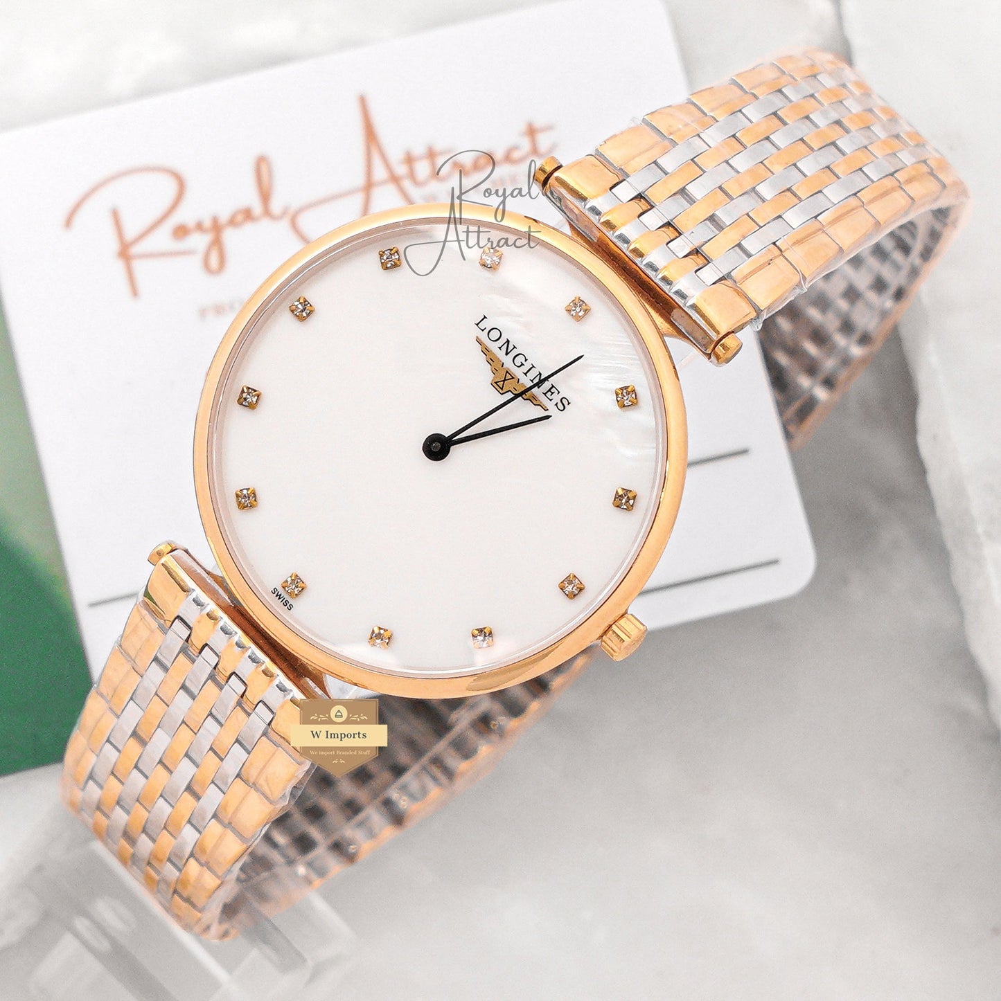 Latest Collection Two Tone Yellow Gold With Mother Of Pearl Dial Chain Watch