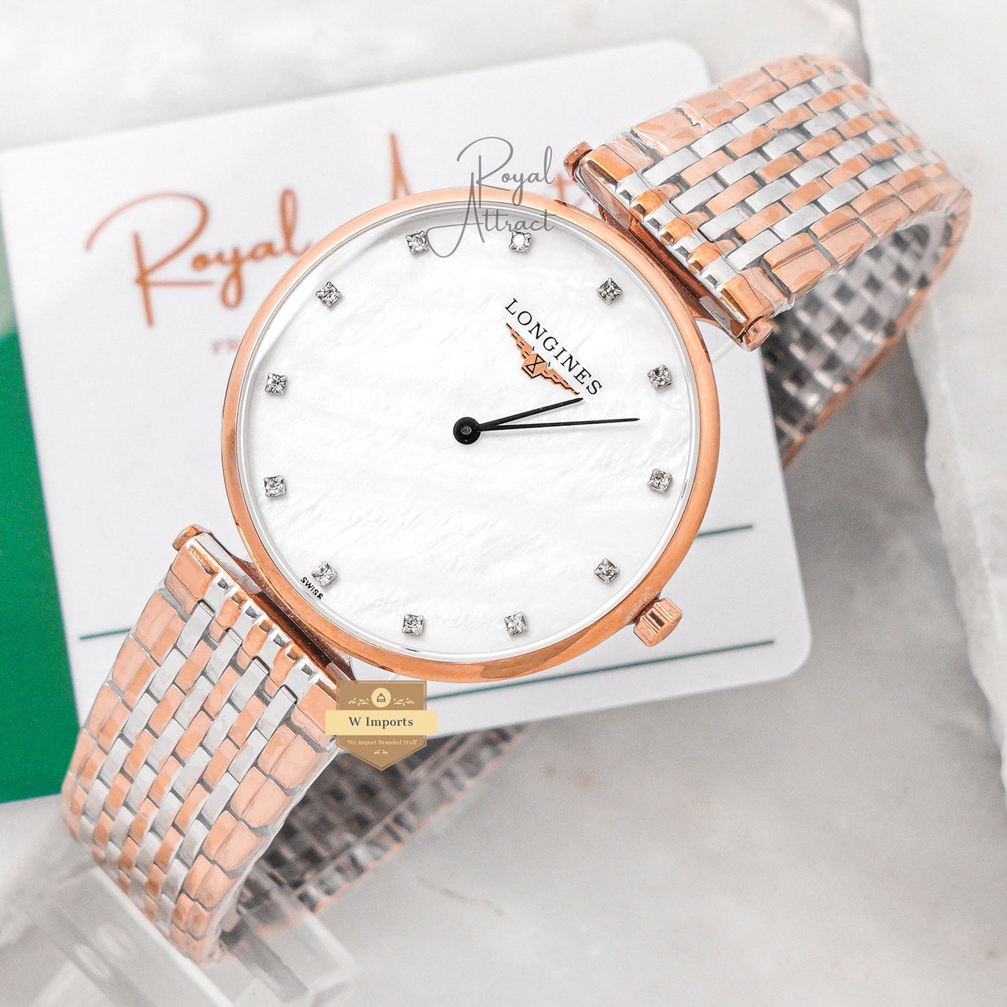 Latest Collection Two Tone Rose Gold With Mother Of Pearl Dial Chain Watch