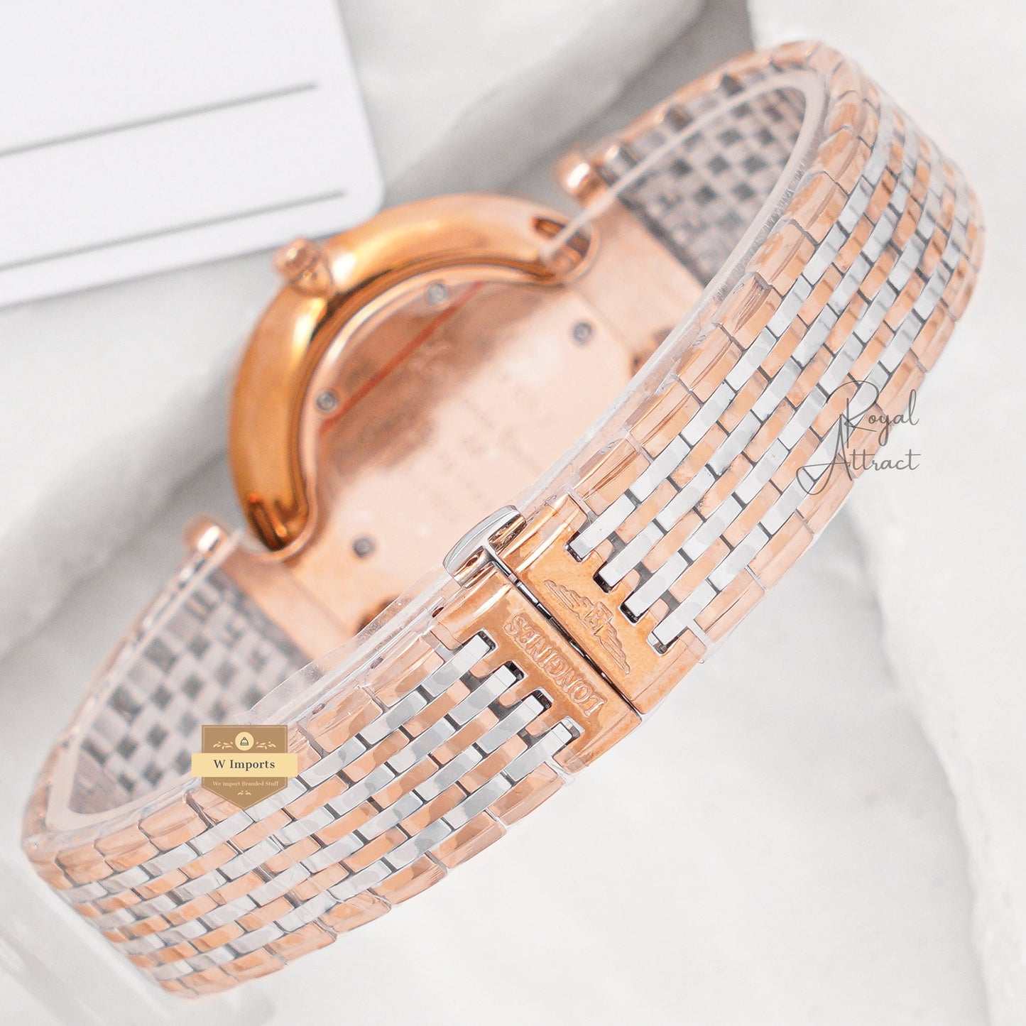 Latest Collection Two Tone Rose Gold With Mother Of Pearl Dial Chain Watch