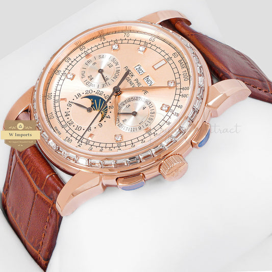 LATEST COLLECTION CHRONOGRAPH ROSE GOLD CASE WITH DIAL DIAL & LEATHER STRAP