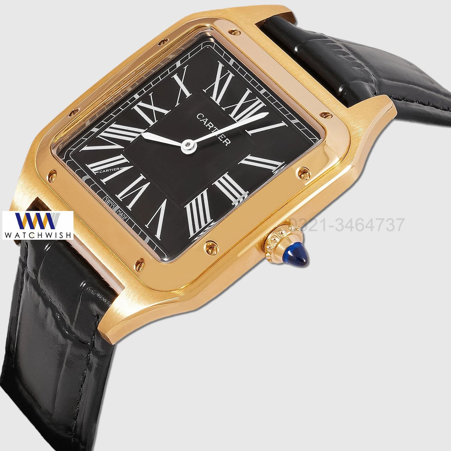 LATEST COLLECTION YELLOW GOLD CASE WITH BLACK DIAL & LEATHER STRAP