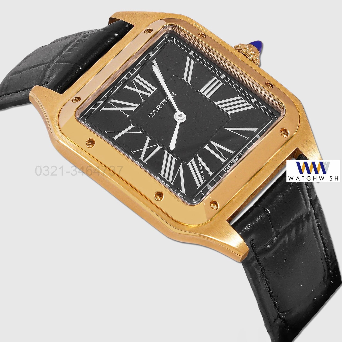 LATEST COLLECTION YELLOW GOLD CASE WITH BLACK DIAL & LEATHER STRAP