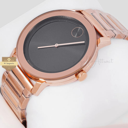 LATEST COLLECTION ROSE GOLD WITH BLACK DIAL CHAIN WATCH
