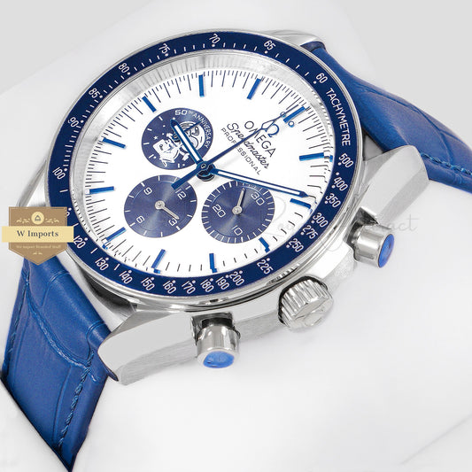 LATEST COLLECTION SILVER WITH WHITE DIAL AND BLUE LEATHER STRAP