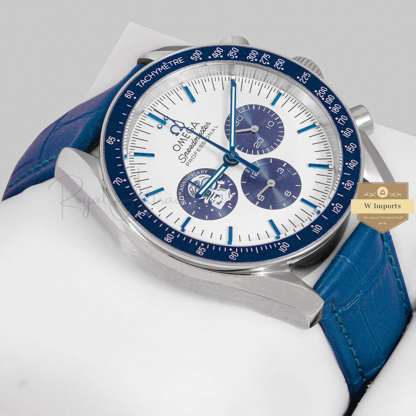 LATEST COLLECTION SILVER WITH WHITE DIAL AND BLUE LEATHER STRAP