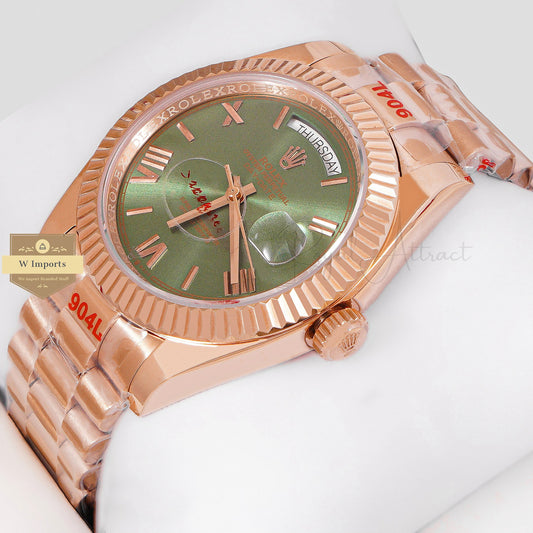 Latest Collection 40 Rose Gold With Green Dial Roman Numeral & Fluted Bezel ZR Factory