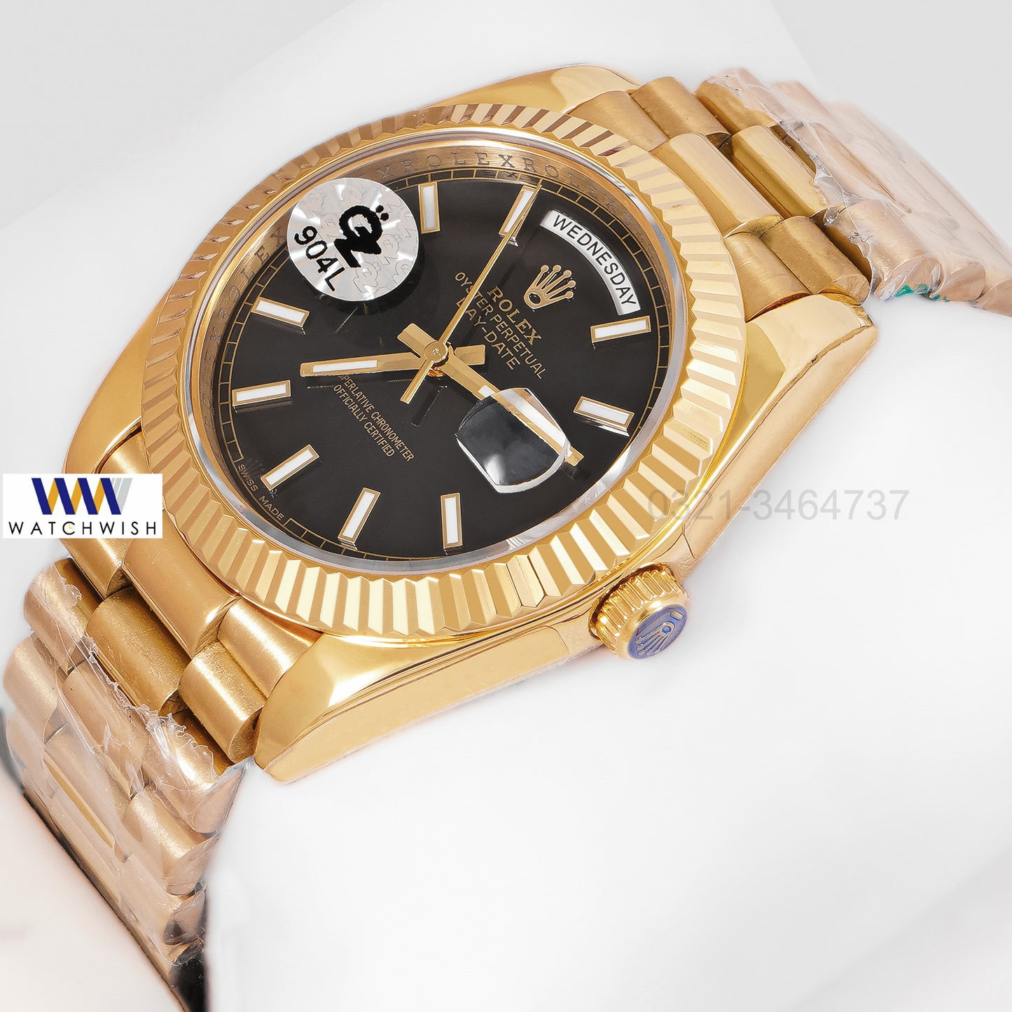 LATEST COLLECTION 40 YELLOW GOLD WITH BLACK DIAL FLUTED BEZEL AUTOMATIC WATCH OZ MADE