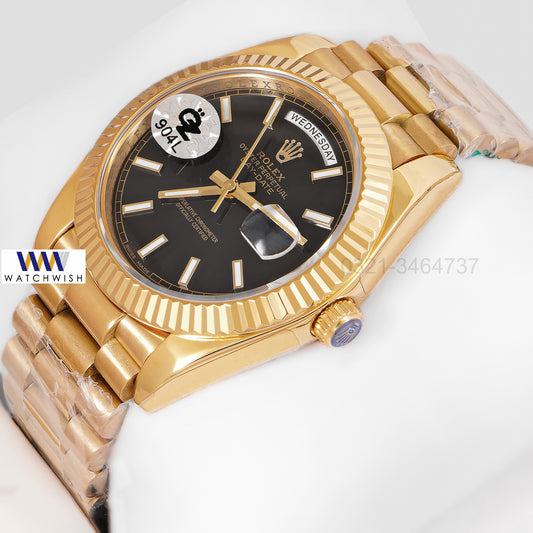 Latest Collection 40 Yellow Gold With Black Dial Fluted Bezel Automatic Watch Oz Made