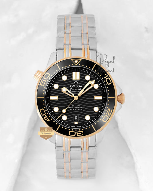 Latest Collection Two Tone Yellow Gold With Black Dial Chain Watch