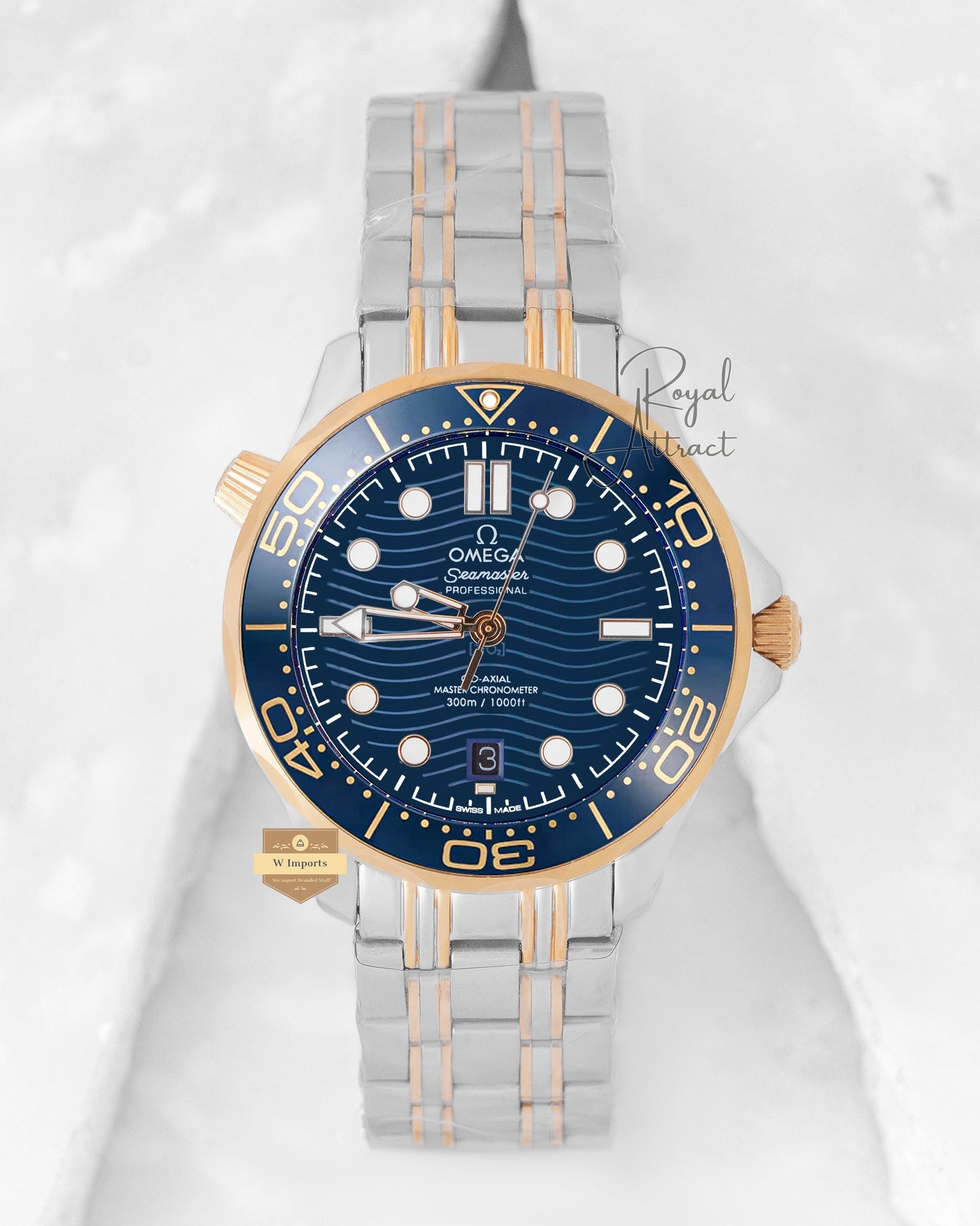 Latest Collection Two Tone Yellow Gold With Blue Dial Chain Watch