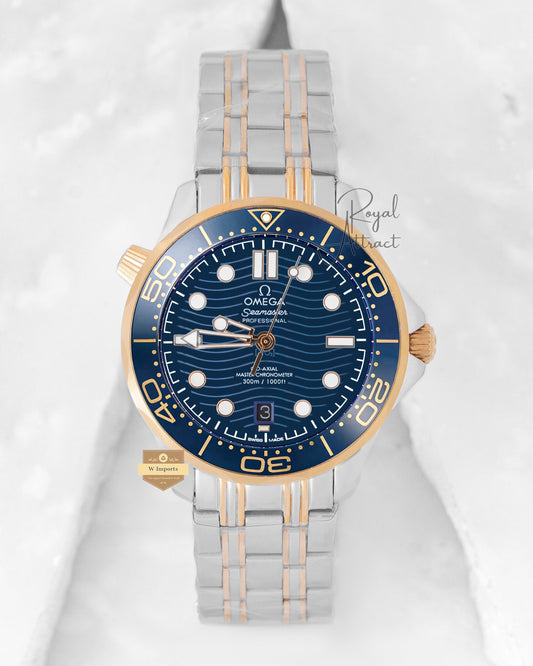 Latest Collection Two Tone Yellow Gold With Blue Dial Chain Watch