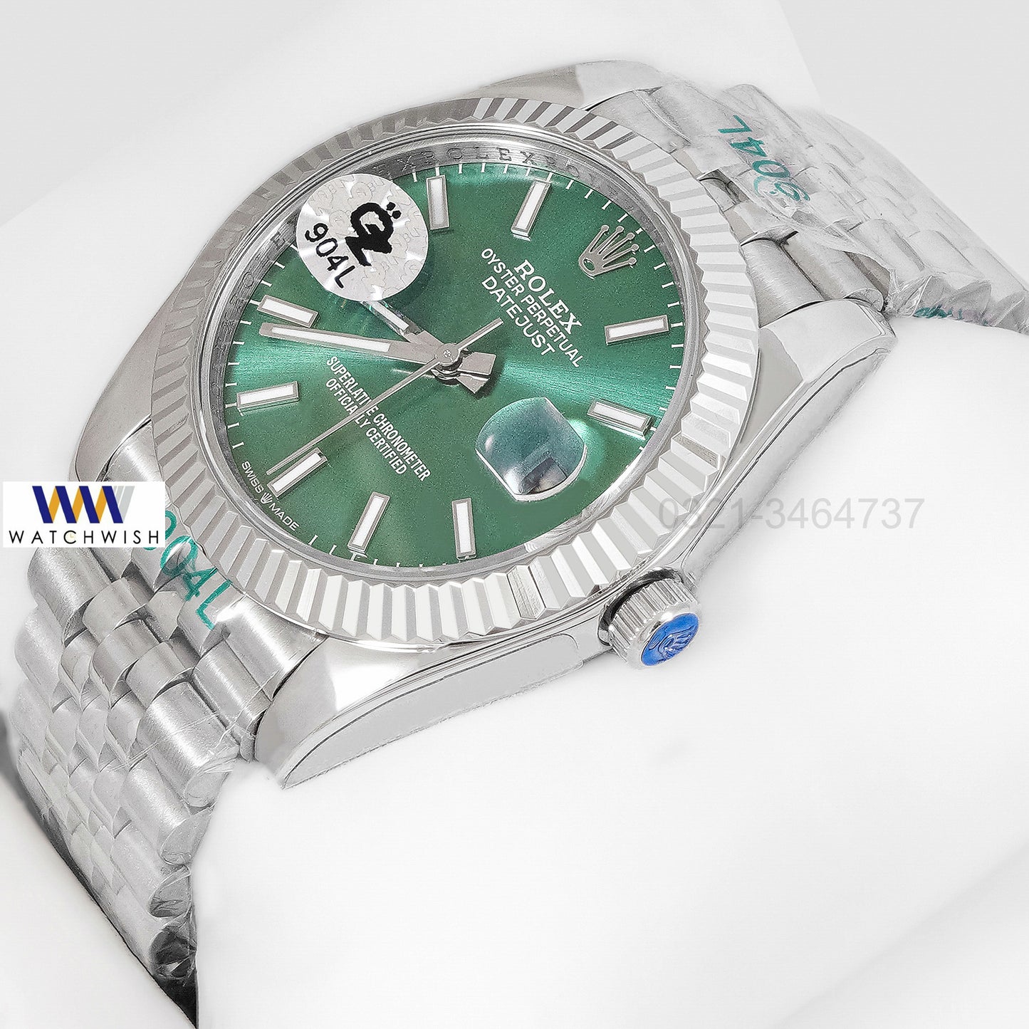 LATEST COLLECTION 41 SILVER WITH GREEN DIAL FLUTED BEZEL AUTOMATIC WATCH OZ MADE