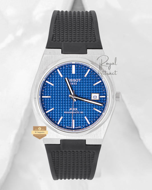 Latest Collection Premium Prx Silver Case With Blue Texture Dial Automatic Strap Watch